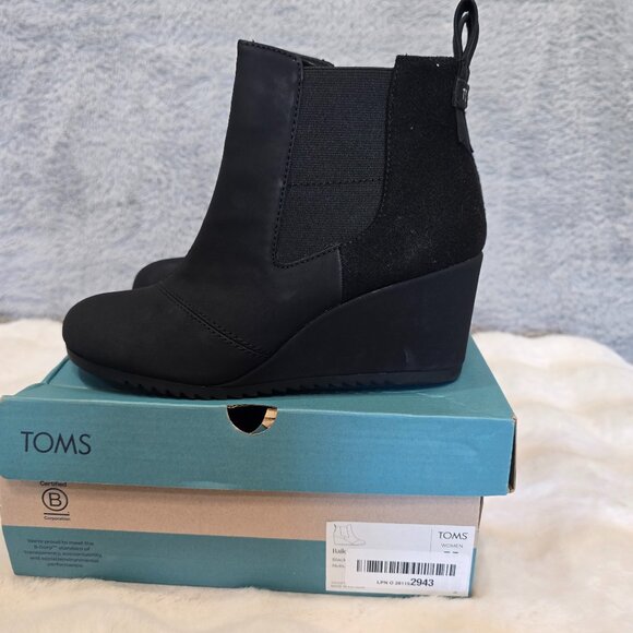 Toms Bailey Ankle Boot Booties Wedge Black Women's Size 7.5 New in Box *NOTES* - Picture 2 of 10